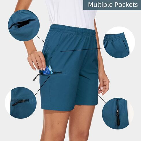 Cagola 7 "المشي لمسافات طويلة جولف السراويل النساء السراويل البضائع مع جيوب سريعة الجافة السراويل الرياضية تجريب الصيف مرونة الخصر in Kuwait