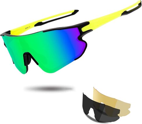 OULAIQI Sports Sunglasses Cycling Sunglasses for Men Women with 1 or 3 Interchangeable Lenses Baseball Glasses in Kuwait