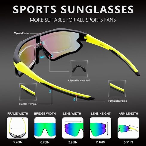 OULAIQI Sports Sunglasses Cycling Sunglasses for Men Women with 1 or 3 Interchangeable Lenses Baseball Glasses in Kuwait