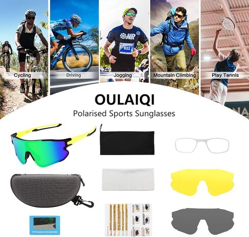 OULAIQI Sports Sunglasses Cycling Sunglasses for Men Women with 1 or 3 Interchangeable Lenses Baseball Glasses in Kuwait