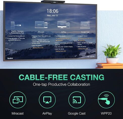 Yealink RoomCast 4K Ultra HD Multi-Sharing Experience with Wireless Presentation Pod, Miracast, AirPlay & Google Cast for Effective Collaboration in Meeting Rooms and Workspaces in Saudi Arabia