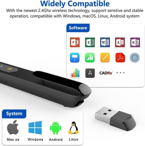 Presentation Clicker for PowerPoint Remote, Hyperlink Volume Wireless Presenter Remote Presentation Pointer, USB Presentation Remote Slide Advancer PPT Clicker for Computer Laptop Mac in Saudi Arabia