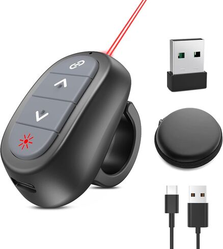LETEAPII Powerpoint Clicker with Laser Pointer: Wireless Presentation Remote Presenter, Finger Ring Power Point PPT Clickers, Rechargeable Hyperlink Google Slide Advancer for Mac, Laptop, Computer in Saudi Arabia