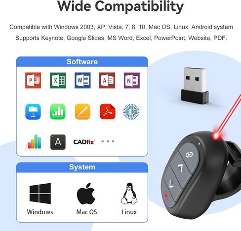 LETEAPII Powerpoint Clicker with Laser Pointer: Wireless Presentation Remote Presenter, Finger Ring Power Point PPT Clickers, Rechargeable Hyperlink Google Slide Advancer for Mac, Laptop, Computer in Saudi Arabia