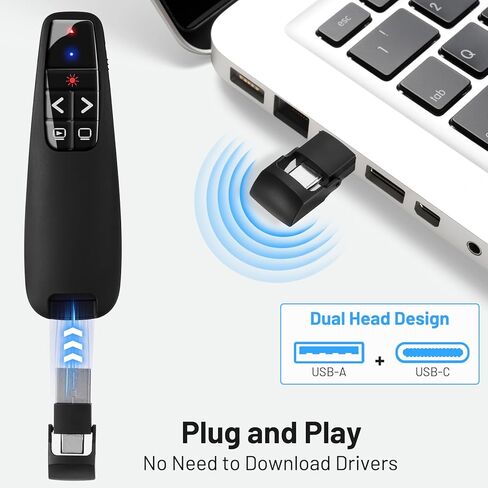 جهاز عرض لاسلكي BESTFIRE 2 في 1 USB من النوع C لبرنامج PowerPoint، خفيف الوزن يصل إلى 2 أوقية، جهاز عرض عن بعد بتردد 2.4 جيجا هرتز لأجهزة Mac/Windows/Linux، الكمبيوتر/الكمبيوتر المحمول، PPT/Keynote in Kuwait