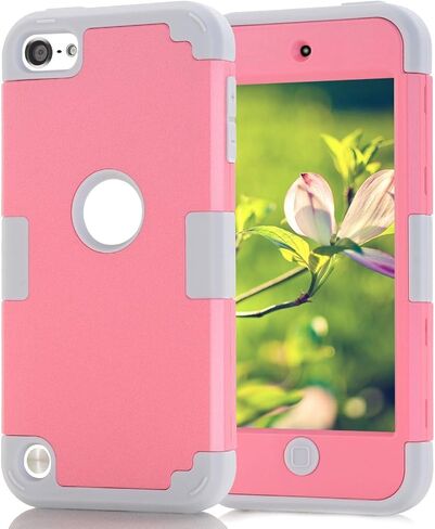 حافظة لجهاز iPod Touch الجيل السابع / السادس / الخامس، حافظة صلبة مزدوجة الطبقات من البولي كربونات + غطاء صلب من السيليكون المقاوم للصدمات عالي التحمل لجهاز Apple iPod Touch 7 6 5 (أسود + أزرق) in Kuwait