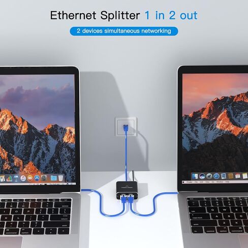 Vergissm Ethernet Splitter, 1000Mbps Ethernet Splitter 1 to 2 High Speed [2 Devices Networked Simultaneously], Network LAN Internet Splitter with USB Power Cable, RJ45 Splitter for Cat 5/5e/6/7/8 in Kuwait
