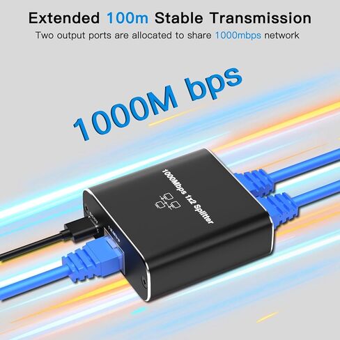 Vergissm Ethernet Splitter, 1000Mbps Ethernet Splitter 1 to 2 High Speed [2 Devices Networked Simultaneously], Network LAN Internet Splitter with USB Power Cable, RJ45 Splitter for Cat 5/5e/6/7/8 in Kuwait