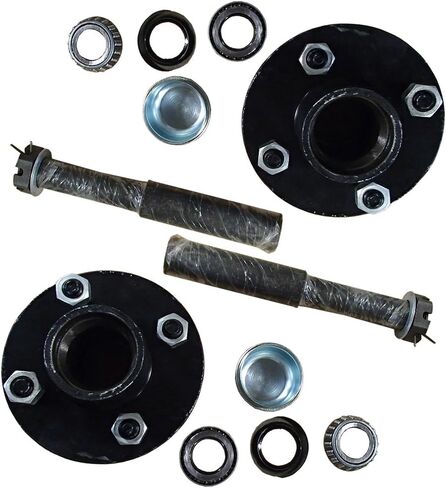 Two (2) 4 on 4" Trailer Axle Kits 2000 lbs Idler Hubs Round Spindles Bearings Seals in Saudi Arabia