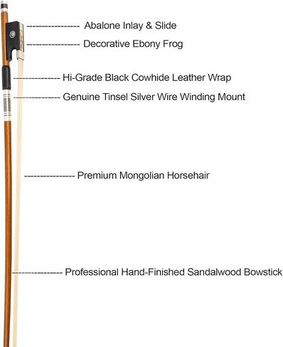 MI&VI CB-820 قوس التشيلو الاحترافي المصنوع يدويًا 4/4 (الحجم الكامل) مع علبة القوس متضمنة | جبل لف الفضة | متوازن | الوزن المثالي | شعر الحصان المنغولي - موسيقى MIVI in Kuwait