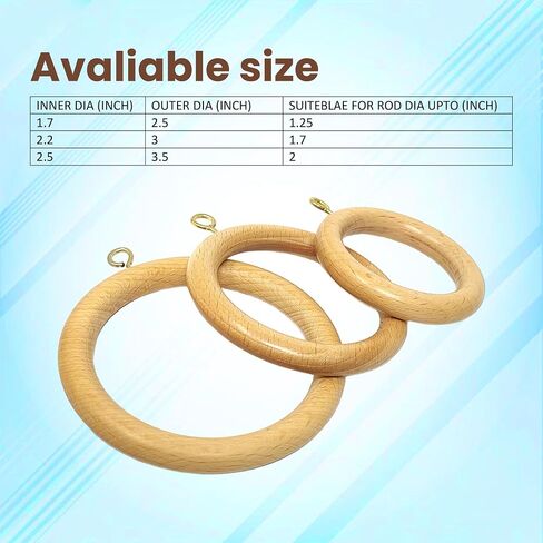 Galaxy Indiacraft Wooden Curtain Rings/Hooks/Clips for 1.25 to 2.5 Inch Curtain Rod (Set of 12) (Inner Dia 1.7, Outer Dia 2.5 Inch, Natural Maplewood) in Saudi Arabia