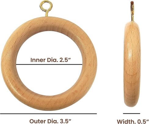 Galaxy Indiacraft Wooden Curtain Rings/Hooks/Clips for 1.25 to 2.5 Inch Curtain Rod (Set of 12) (Inner Dia 1.7, Outer Dia 2.5 Inch, Natural Maplewood) in Saudi Arabia