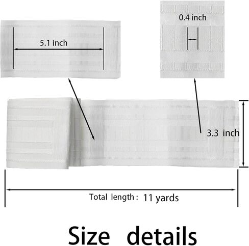 شريط ستارة (11 ياردة) مع 30 قطعة من الخطافات غير القابل للصدأ على شكل عرض للستارة المطوية جيدة لنظام مسار الستارة أو القضبان مع حلقات الستارة in Kuwait