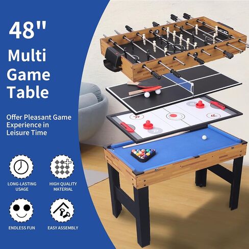 TALLO 4-in-1 Game Table, 48-in Folding Portable Combo Game Table Set w/Ping Pong, Slide Hockey, Pool Billiards for Kids and Adults, Indoor and Outdoor Games in Saudi Arabia