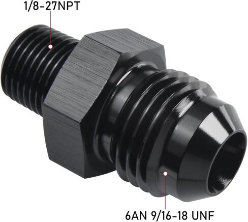 Podavelle 6AN ذكر مضيئة إلى 1/8 NPT محول تركيب الأنابيب موصل الاتحاد مستقيم الألومنيوم الأسود، حزمة من 2 in Kuwait