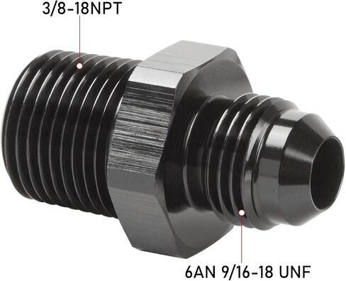 Podavelle 6AN ذكر مضيئة إلى 1/8 NPT محول تركيب الأنابيب موصل الاتحاد مستقيم الألومنيوم الأسود، حزمة من 2 in Kuwait