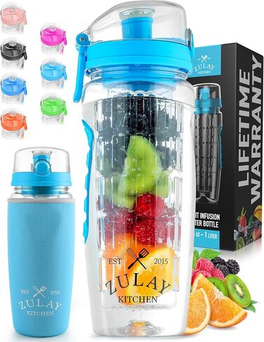 زجاجة مياه Zulay Fruit Infuser - 34oz - مقاومة للتسرب مع قضيب ضخ كامل الطول - هدية مثالية للياقة البدنية للرجال والنساء أو للصالة الرياضية والتخييم in Kuwait