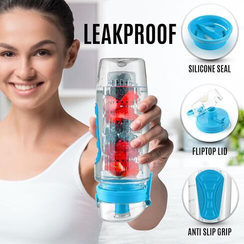 زجاجة مياه Zulay Fruit Infuser - 34oz - مقاومة للتسرب مع قضيب ضخ كامل الطول - هدية مثالية للياقة البدنية للرجال والنساء أو للصالة الرياضية والتخييم in Kuwait