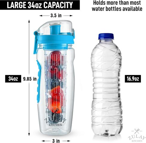 زجاجة مياه Zulay Fruit Infuser - 34oz - مقاومة للتسرب مع قضيب ضخ كامل الطول - هدية مثالية للياقة البدنية للرجال والنساء أو للصالة الرياضية والتخييم in Kuwait