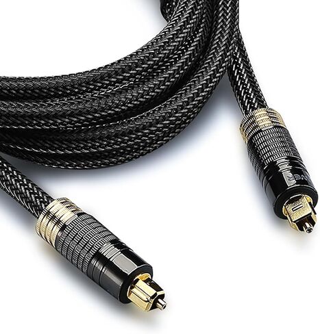 FosPower 24K Gold Plated Toslink Digital Optical Audio Cable (S/PDIF) - [Zero RFI & EMI Interference] Metal Connectors & Ultra Durable Nylon Braided Jacket (3ft) in Saudi Arabia