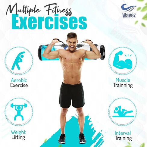 معدات اللياقة البدنية لخزان المياه - أكياس رمل لمعدات الصالة الرياضية المائية الأساسية تصل إلى 45 رطلاً للتمرين تتضمن مضخة هواء، وحقيبة تمرين لتدريب القوة، وتدريب البيسبول in Kuwait