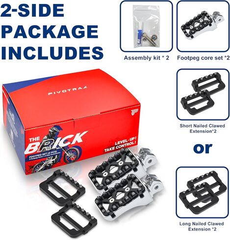 PIVOTRAX-The Brick Series - مجموعة أوتاد القدم 4 قطع (2 مسند قدم + 2 أجزاء ممتدة) (Surron-Ultrabee، مسمار فضي/أسود طويل) in Kuwait