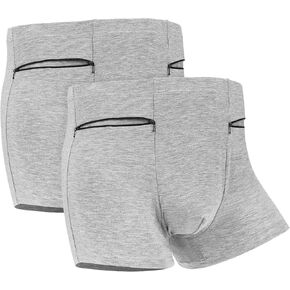 LUEXBOX Pocket Underwear for Men with Secret Hidden Pocket, Travel Boxer Briefs, 2 Packs (Grey)