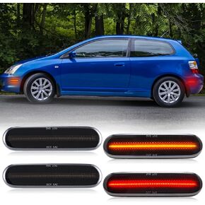 LED Side Marker Light Replacement for 2002-2005 Civic Si/SiR Hatchback (3 doors ONLY), Front + Rear Bumper Sidemarker Lights