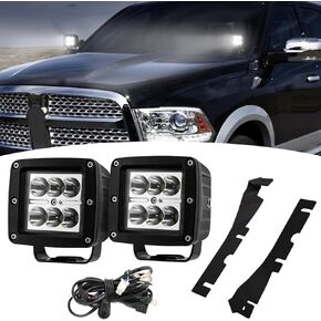 Wsays 2pcs 24 W LED Light Pods & Ditch Hood Hinge LED Pod Mount Bracket w/Wiring Kit Compatible with Dodge RAM 1500/2500/3500 / RAM 1500 Classic 2009-2023