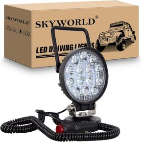 SKYWORLD Magnetic Led Work Light 12V, 1PCS 7 Inch 36W Flood Off Road Driving Fog Lamp, Portable Magnetic Base Holder for Car SUV Trailer Tractor Truck Engineering Maintenance Garage Camping