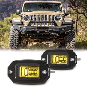 2Pcs 20W Flush Mount Lights Amber LED Fog Lights LED Work Lights Flush Pod Lights LED Light Bar for UTV ATV SUV Pickup Truck Boat