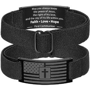 Zocomi American Flag Cross Bracelet for Men Women, Black Elastic Stretch Strap Adjustable Bracelets Bible Verse Christian Jewelry Gifts for Teen Boys