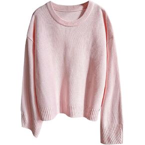 SOLY HUX Women's Sweaters Crewneck Long Sleeve Drop Shoulder Knit Sweater Loose Pullover Tops