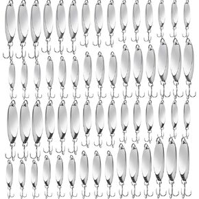 Fishing Lures Fishing Spoons Saltwater Treble Hooks Lures Hard Metal Spinner Baits 5 Sizes Casting Spoon Lures for Salmon Bass in 1/5 oz 1/4 oz 3/8 oz 1/2 oz 3/4 oz