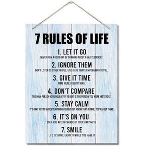 Inspirational Wood Art Signs, 7 Rules of Life Wall Art Sign, Hanging Printed Wall Plaque Wood Signs, Farmhouse Decor, Home Decor, Gift for Home, School and Office Decor 10 X 7.8 inch G