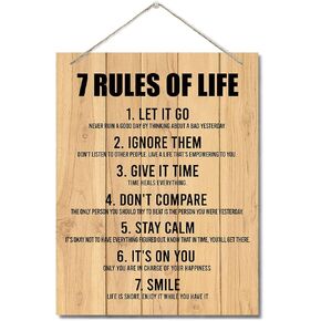 Inspirational Wood Art Signs, 7 Rules of Life Wall Art Sign, Hanging Printed Wall Plaque Wood Signs, Farmhouse Decor, Home Decor, Gift for Home, School and Office Decor 10 X 7.8 inch G in Kuwait