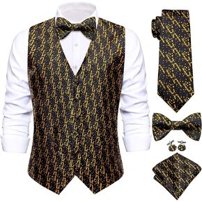 Hi-Tie Suit Vest for Men Christmas Mens Suit Vest Casual 5 PCS V-Neck Vest Tie& Bow Tie Hanky Cufflink Set for Party
