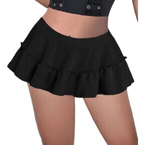 Afibi Women's Short Skater Skirt Basic Casual High Waisted Ruffles Flared Mini Lingerie Skirts