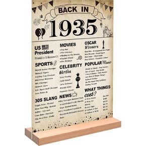 DARUNAXY 90th Birthday Party Decorations, Vintage Back in 1935 Poster Acrylic Sign with Stand 90 Year Old Party Supplies for Men& Women Vintage 1935 Table Decor 90th Anniversary Class Reunion Gifts