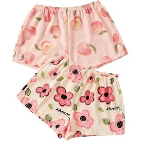 GORGLITTER Women's 2 Pack Cute Pajama Shorts Fruit Strawberry Sleep Shorts Pj Shorts Sleepwear