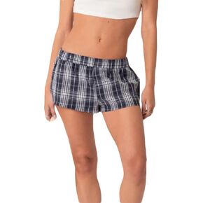Women Y2k Boxer Shorts Plaid Elastic Waist Wide Leg Lounge Shorts Gingham Pjs Shorts Checkered Micro Shorts Bottoms