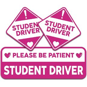 | (3 Pcs) Student Driver Stickers for Car – Strong Adhesive, Waterproof and UV Resistant Cute Student Driver Sticker. Perfectly Sized New Driver Stickers for Maximum Safety