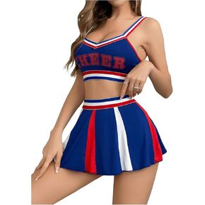 SHENHE Women's 3 Piece Cheerleader Costumes Cosplay Lingerie Outfits Striped Roleplay Set