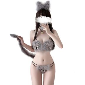 Sexy Lingerie Set for Women Naughty Cat Girl Cosplay Costumes Cute Furry Bikini Outfit