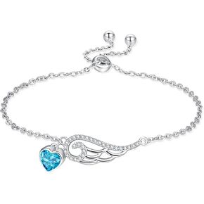 Palpitate Angel Wings Bracelet Heart Angel Bracelet 925 Sterling Silver Birthstone Bracelets Jewelry Birthday Gift for Women Wife Mothers Her