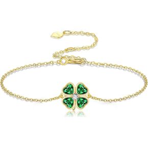 14K Gold Clover Bracelet 14K Solid Yellow Gold Four Leaf Clover Bracelet Lucky 4 Leaf Clover Jewelry for Women Gifts