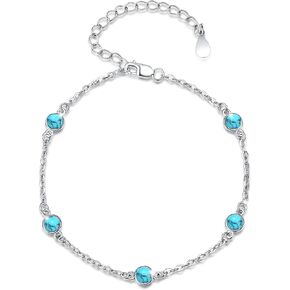 Turquoise Bracelet,Blue Gem Stone Bracelet S925 Sterling Silver Round Turquoise Bracelets Jewelry for women 6mm (6mm turquoise bracelet)
