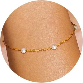 Sanfenly Gold Bracelets for Women Non Tarnish Dainty 14K Gold Plated Stainless Steel Evil Eye Beaded Pearl Cubic Zirconia Simulated Diamond Cross Turquoise Charm Bracelets Trendy Adjustable Paper Clip Link Chain Waterproof Bracelets