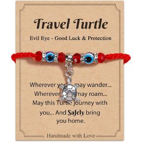 Travel Turtle Gifts for Women, Red String Turtle Bracelet with Evil Eye for Good Luck and Protection While Traveling