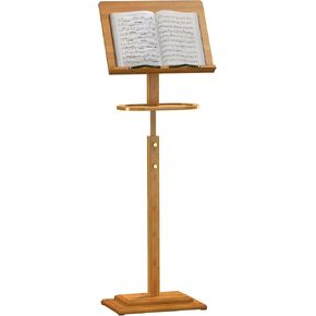Bamboo Music Stand for Sheet Music -Folding Music Stands Height Adjustable 39.37''-51.2'' with Wide Wooden Bookplate for Conductor Lectern Guitar Violin Piano Ukulele Players